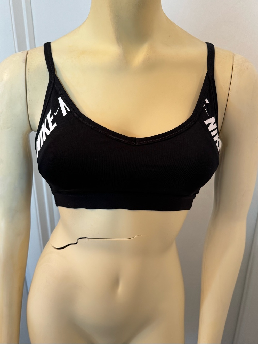 Nike Black Sports Bra with White Logo Strap Accents